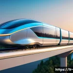 초고속 자기 부상 열차 기술 - A futuristic maglev train gliding silently above sleek rails in a European cityscape at dusk, featur...