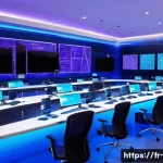 양자 암호화와 보안 기술 - A futuristic European government communication center showcasing quantum cryptography in action: a s...