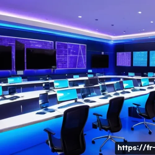 양자 암호화와 보안 기술 - A futuristic European government communication center showcasing quantum cryptography in action: a s...