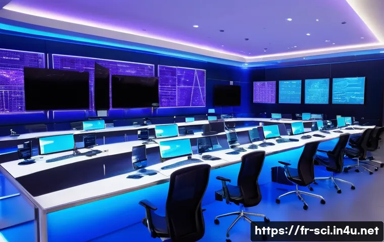 양자 암호화와 보안 기술 - A futuristic European government communication center showcasing quantum cryptography in action: a s...